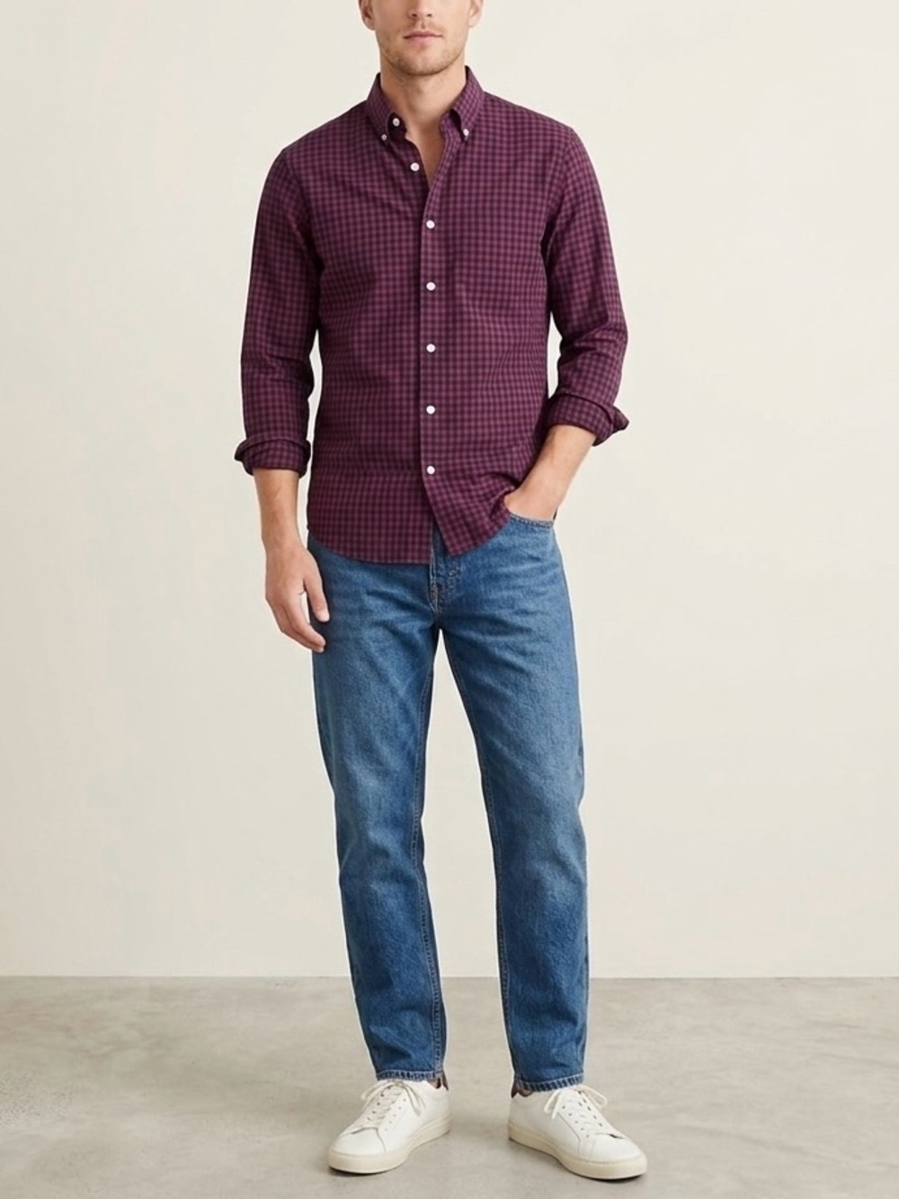 J.Crew Mens Red & Blue Check Button Down Long Sleeve Shirt, sz Medium